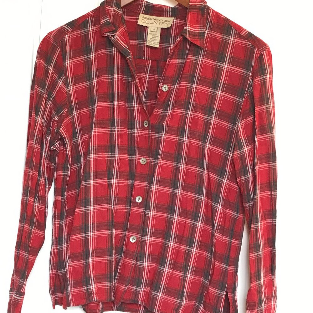 Jones New York Country, Plaid Red Shirt, Size 4